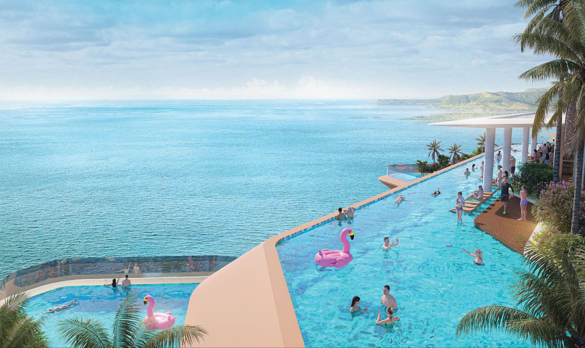 Phân khu Horizon sôi động với hệ thống Sky Bar và hồ bơi vô cực, biến mỗi căn hộ du lịch tại Sunshine Bay Retreat thành