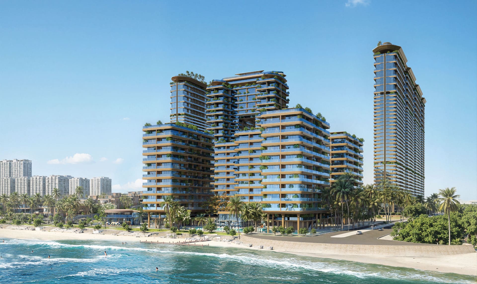 Tầm nhìn Panorama tuyệt mỹ từ các căn hộ hướng xuống cảnh quan trung tâm rộng 15ha, nơi thiên nhiên hòa quyện cùng nghệ thuật kiến trúc kính Low-E sang trọng.