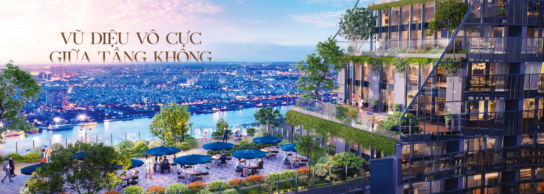 Noble Crystal Riverside tôn vinh kỳ quan hoa lệ với những đường cong vô cực, kết nối mây trời, mặt nước và phong cách sống thượng lưu trong một tuyệt tác kiến trúc.