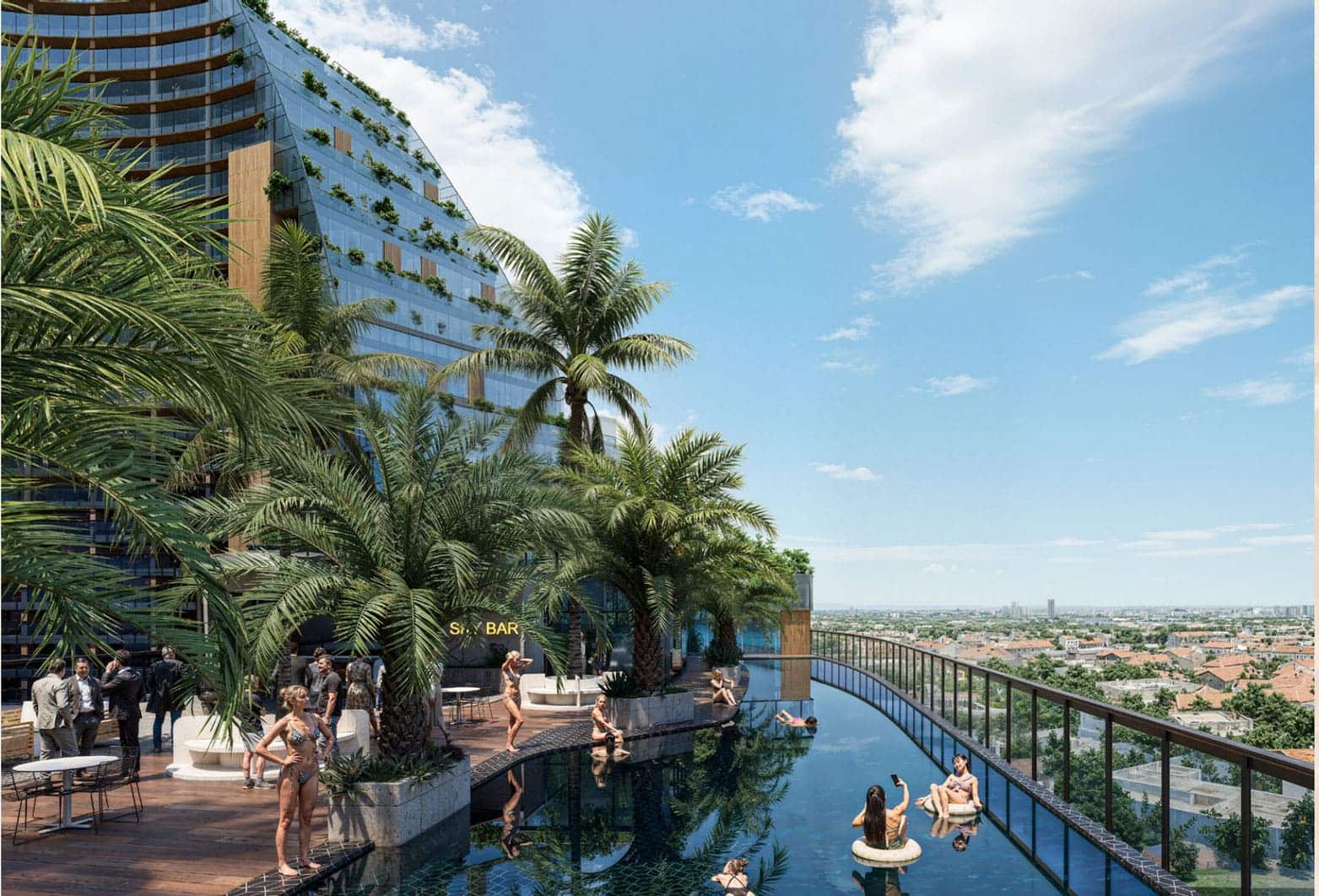 Noble Crystal Riverside tôn vinh phong cách sống resort với chuỗi hồ bơi đa tầng, nơi làn nước mát lành và đường cong kiến trúc cùng nâng tầm trải nghiệm an cư.
